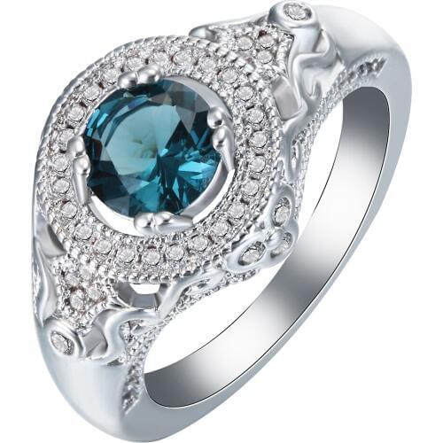Hainon Hot Sale Silver Color Ring New Trendy Fashion Blue CZ Paved With Clear Zircon Women Wedding Engagement Ring
