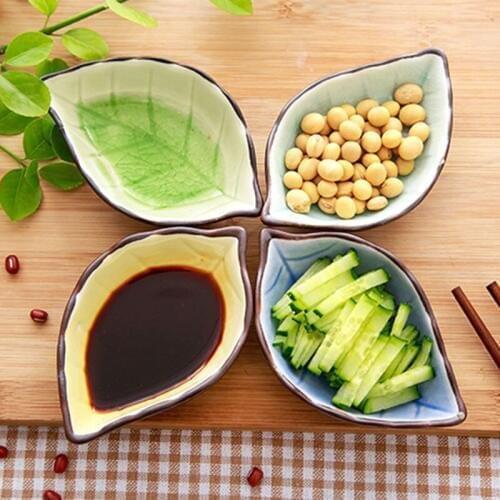 Ceramic Dish Leaf Fish Shape Small Dish Soy Sauce Flavor Saucer Ice Crack Snack Plate Multi Functional Tablware Dining Plates