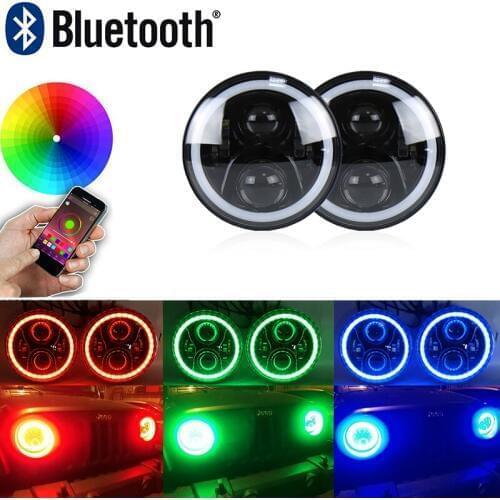 7" Led Headlight Conversion Kits W/ RGB Led DRL Halo Ring Light For Jeep Wrangler JK TL Hummer Trunks Motorcycle H4 H13 Adapter