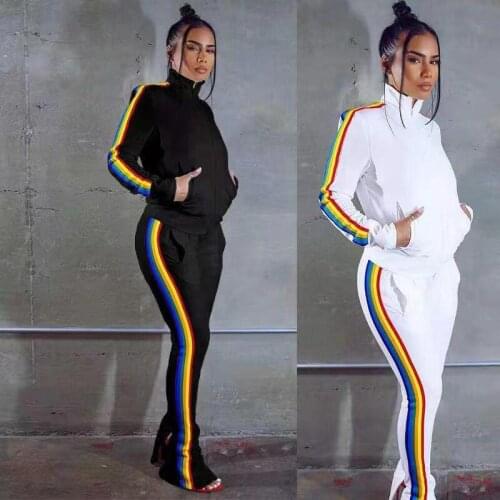 VAZN 2020 Autumn New High-end Casual White Simple Daily Full Sleeve Cloth Top Long Pants Tracksuits Slim Women 2 Piece Set