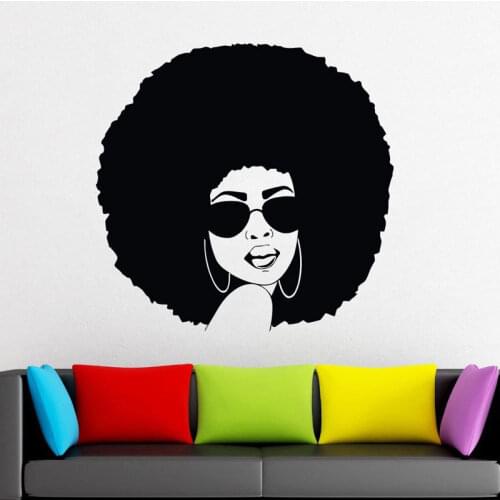 Beatiful African Woman Vinyl Sticker Removable Wall / Glass Window Decor Decal Sticker Mural Afro Hair Art Salon Decoraion AM23