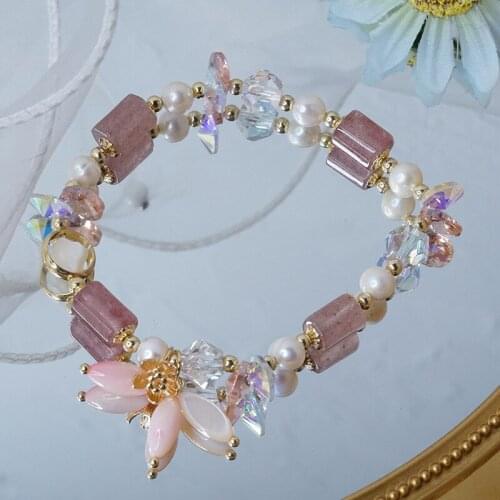 Colorful Natural Stone Garnet Crystal Bracelet Shell Flower Bracelet Women Girl Jewelry