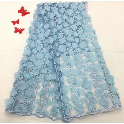 High Quality 2020 Latest 3D Flowers French Lace Tulle Net Fabric African Lace Embroidery with Pearls and Beads RF28461