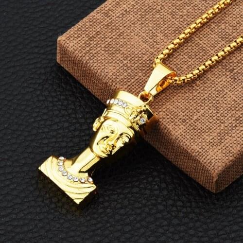Ice Out Vintage Egyptian Pharaoh Head Golden Pendant Necklace for Men Women Charm Chain Hip Hop Jewelry Classic Fashion Necklace