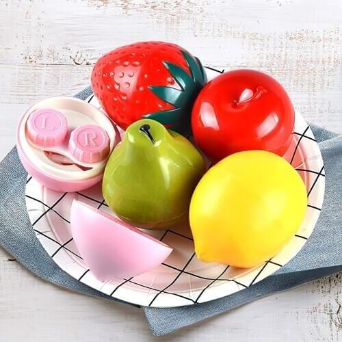 Mini Stylish Apple Contact Lens Case Unisex Box Eyes Contact Lens Container Travel Kit Box with Bottle Tweezers Mirror Holder