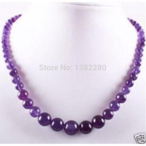 Fashion jewelry 6-14mm Purple crystal Round Beads chalcedony Necklace 18"