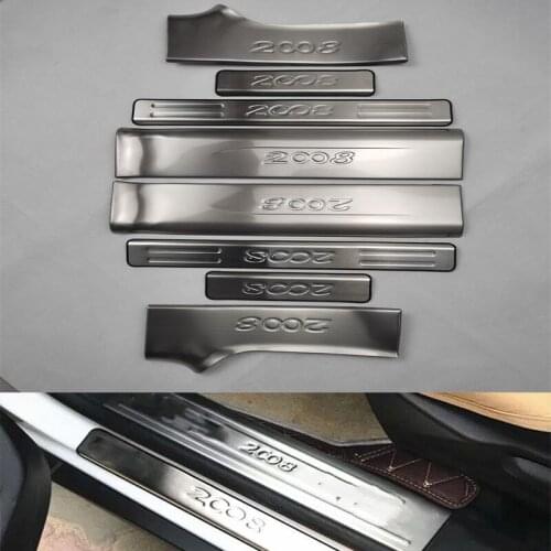 For 2014-2019 Peugeot 2008 Auto Door Sill Plate Trim Stainless Steel Threshold Kick Pedal Scuff Sticker Car Styling