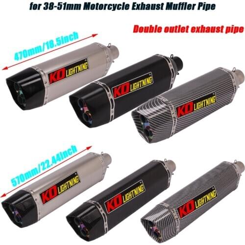 570MM 470MM Muffler Tip Tubes Silencer System for 38-51mm Tail Exhaust Double outlet Pipe Removable DB Killer Motorcycle
