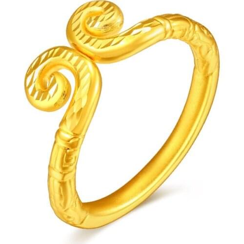 New Arrival 24K Yellow Gold Ring 999 Gold Carved Ring Lovers Ring