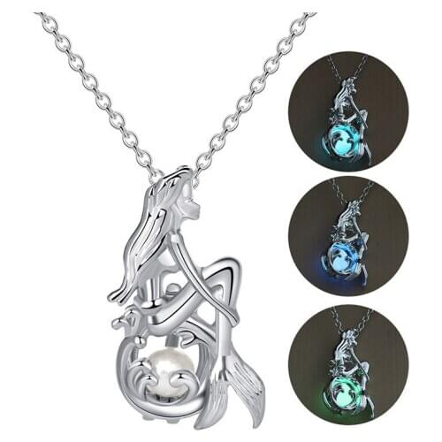 The New multicolor luminous mermaid necklace Glowing Mermaid Women Pendant Necklace 3 Colors Luminous Stone Pendant Jewelry Gi
