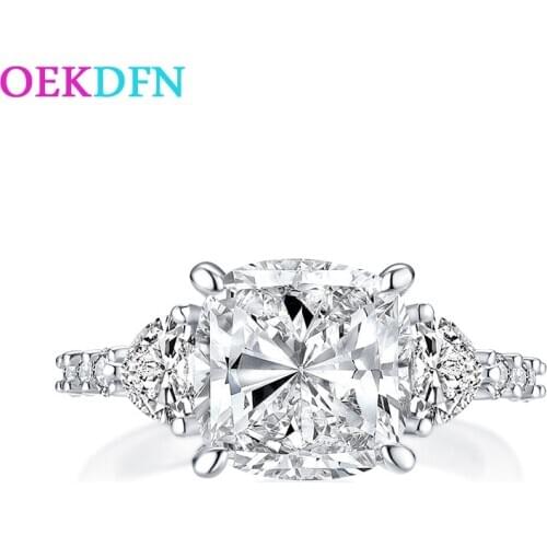 OEKDFN Vintage 100% 925 Sterling Silver Rings Created Moissanite Gemstone Engagement Ring Wedding Bands Fine Jewelry Gifts