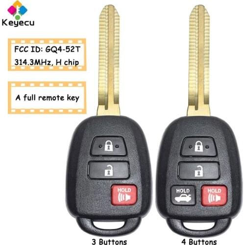 KEYECU Remote Control Car Key With 2 1/ 3/ 3 1/ 4 Button 314.3MHz H Chip - FOB for Toyota Rav4 Highlander Tacoma FCC ID: GQ4-52T
