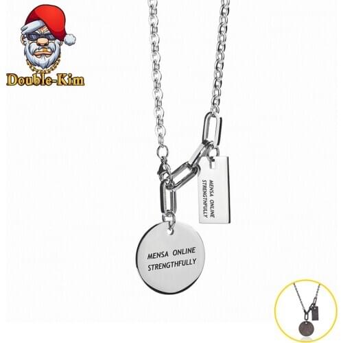 Retro Round Square Card Pendant Necklace Men Hip-Hop RAP Street Culture Stainless Steel Silver Color Necklace Men Jewelry Gift