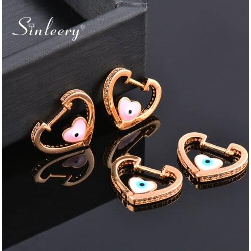 SINLEERY Enamel Eyes Hollow Heart hoop earrings Gold Color Dubai Jewelry Women Fashion Accessories earrings 2021 trend ES534 SSK