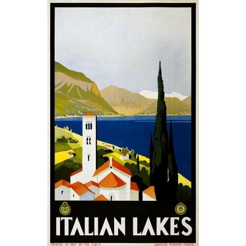 Vintage Travel Italian Lakes Art print Silk poster Home Wall Decor