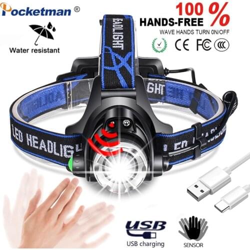 80000LM LED Sensor Headlamp Body Motion T6/L2/V6 Zoomable Led Head lamp Flashlight Torch Headlight Lantern light for Camping