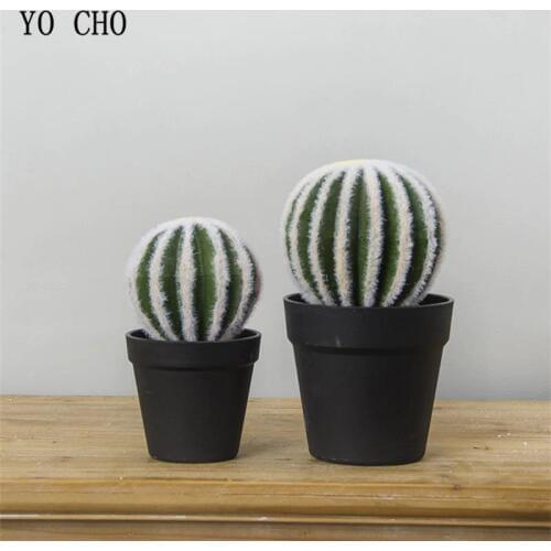 YO CHO 1PC Green Artificial Cactus Succulent Plants Pompon Plant For Home And Garden Jungle Party Decoration DIY Fake Cacti