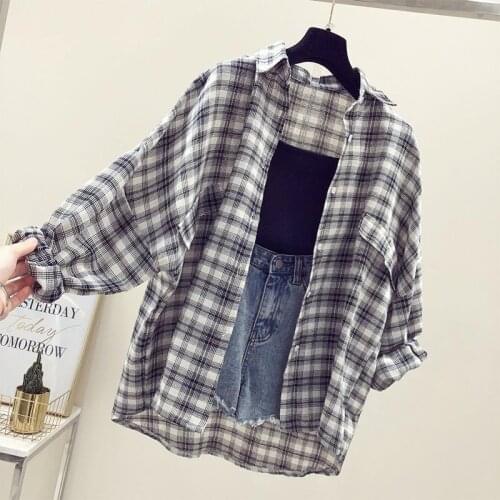 Plaid Shirt for Women 2020 Early Spring Loose Retro Blusas Ropa De Mujer