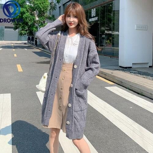 2021 Winter New Loose Temperament Lazy Wind Outer Wear Jacket Simple Mid-length Twist Single-breasted Sweater Cardigan Women Top