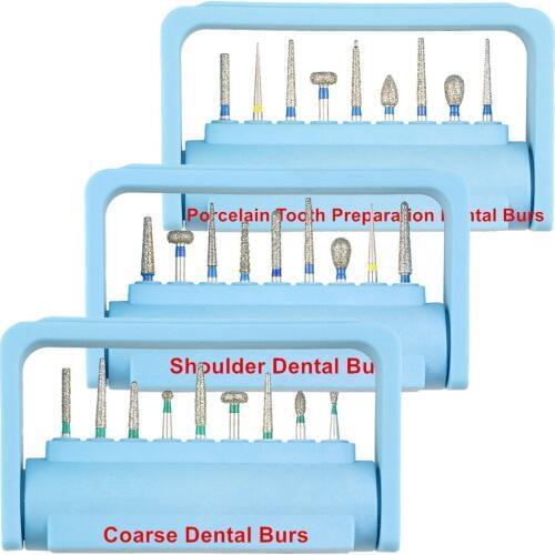 1Set Dental Lab Materials Diamond Burs Polishing Coarse Shoulder Porcelain Teeth Preparation Holder Block High Speed Handpiece