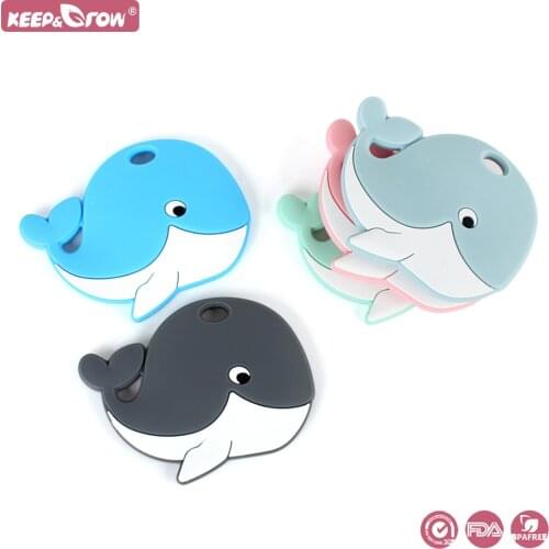 Keep&Grow 1Pcs Whale Silicone Teether For BPA Free DIY Pacifier Chain Accessories Baby Teething Chew Rodent Molar Rod Toys