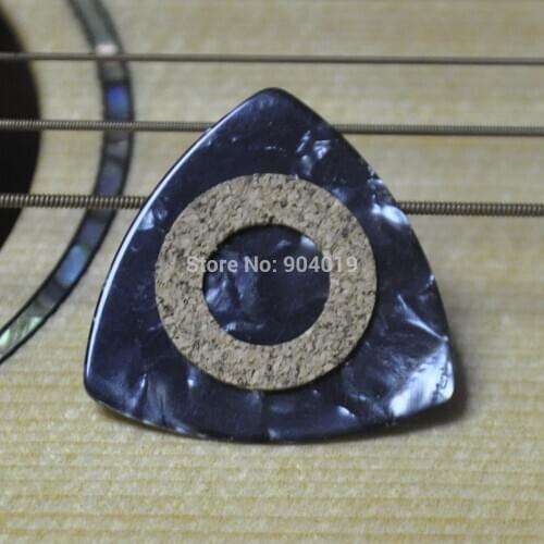 12pcs Medium 0.71mm Cork Grip Celluloid 346 Rounded Triangle Guitar Picks Plectrums Pearl Black