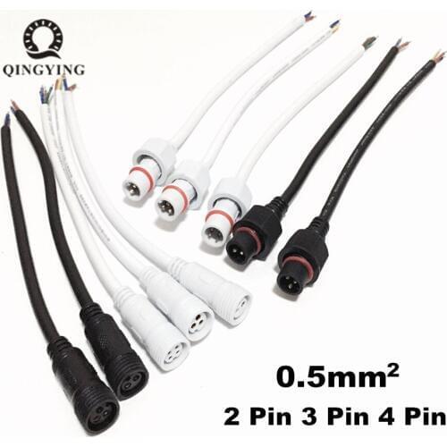 2 Pairs Male Female Plug White & Black Waterproof LED Connector With IP68 20cm 0.5(mm2) Cable For LED Strip Lighting