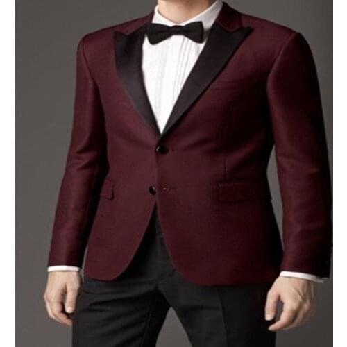 2 Pieces Mens Suit Burgundy Slim Fit Peak Lapel Costumes Tuxedos For Business Formal Office Wedding Bridegroom Men clothes
