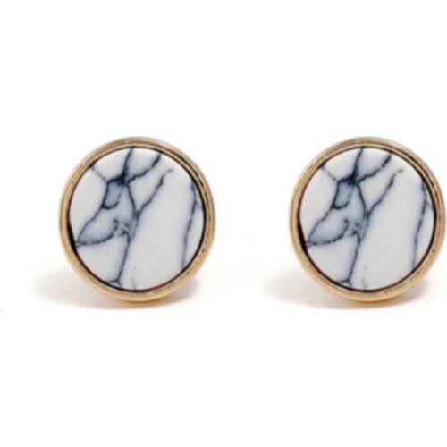 2020 Brands Round Marble Stone Earring Geometric Marbled White Natural Stone Resin Metal Stud Earrings For Women Wedding Gift