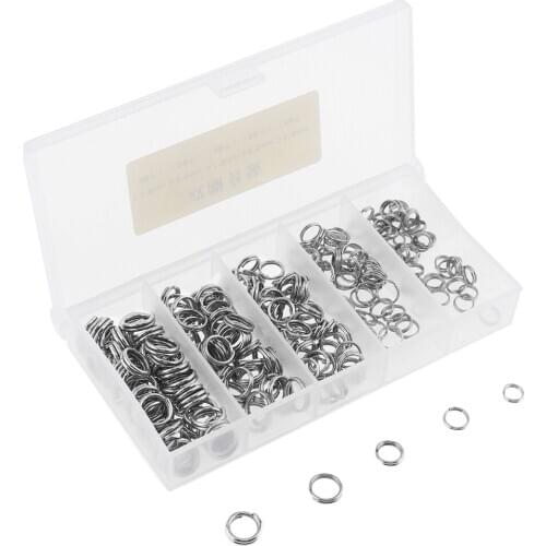 250pcs/Box Stainless Steel Double Loop Fishing Connectors Ring 5 Sizes Split Clip Swivel Quick Change Hook Connector Accessories