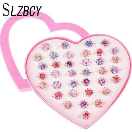 36 pcs/set Colorful Flower Rhinestone Finger Rings Set For Women Mixed Color Resin Adjustable Knuckle Ring Fashion Bride Jewelry
