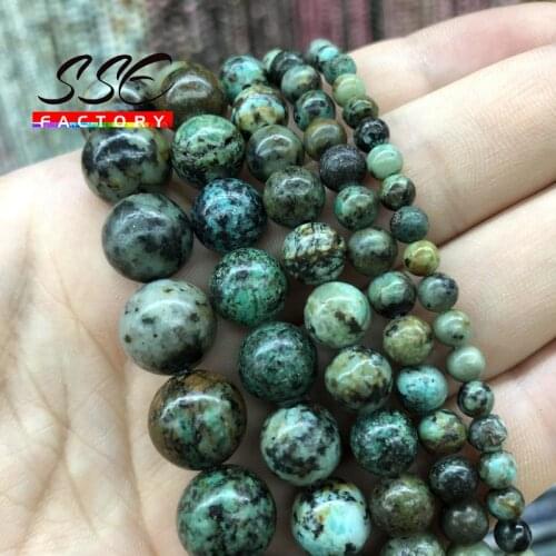 A+ Natural African Turquoises Round Loose Stone Beads For Jewelry Making Diy charm Bracelet Accessories 4 6 8 10 12mm 15 inches