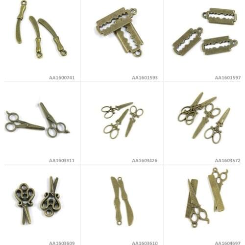 Antique Bronze Tone Jewelry Charms Comb Hair Scissors Knife Razor Blade Razorblade Bracelet Pendant Necklace Making Craft