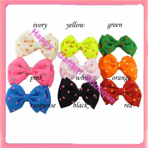 Free Shipping!New 12pcs fluorescents polka dots hair bow hair alligator clip