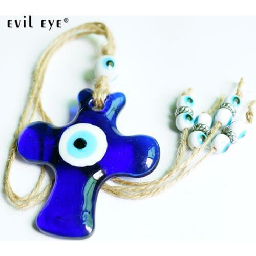 EVIL EYE Cross Glass Pendant Keychain Blue Turkish Eye Key Chain Holder Car Keyring Fashion Jewelry for Women Men Boys LE243