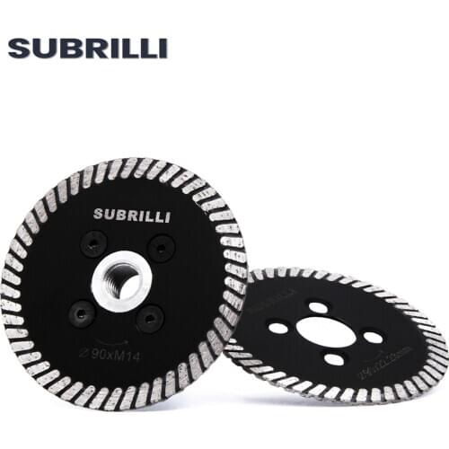 SUBRILLI Turbo Rim Diamond Saw Blade With Flange M14 5/8-11 Hot Pressed Carving Disc 90mm Diameter Mini Diamond Cutting Wheel