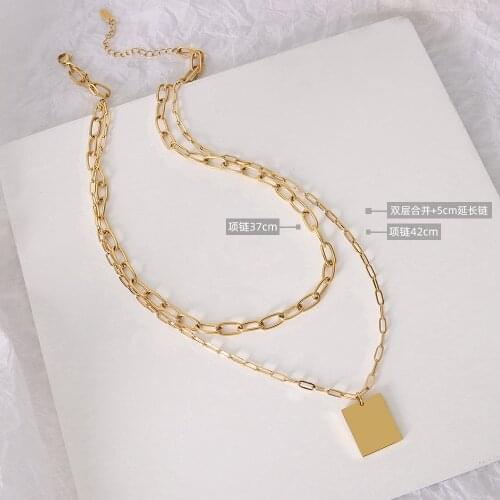 French jewelry in wind square brand chocker retro clavicle chain titanium steel 18k gold double-layer necklace luxury jewelry