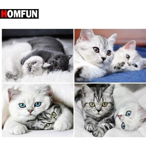 HOMFUN Paint With Diamond Embroidery "Cat animal blanket" Diamond Painting Full Square Round Picture Of Rhinestone Decor