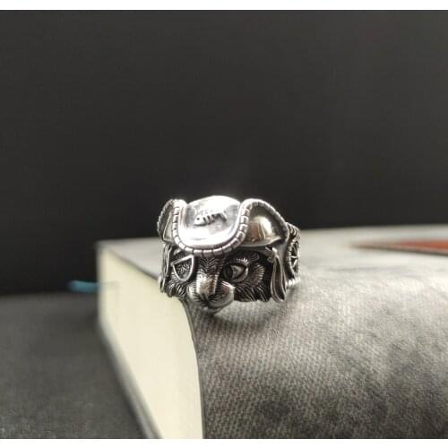 National standard s925 sterling silver personality pirate ring cat open ring male and female same style