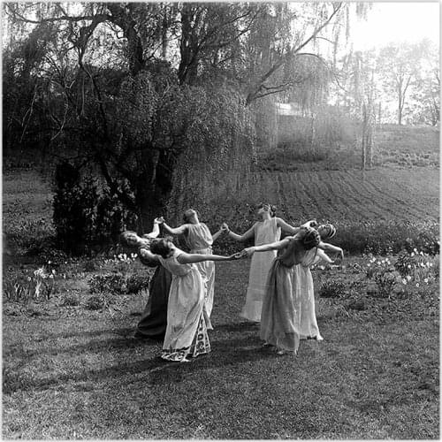Circle of Women Dancing Moon Light Dance Meadow Pagan Witches Wiccan Magic Coven Seance Canvas Wall Art Poster Painting Picture