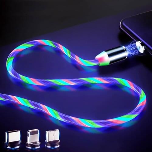 Magnetic Cable LED Flow Glow Micro USB Type C Lighting Charger For iPhone Samsung Fast Charging USB-C Type-C Mobile phone Cables