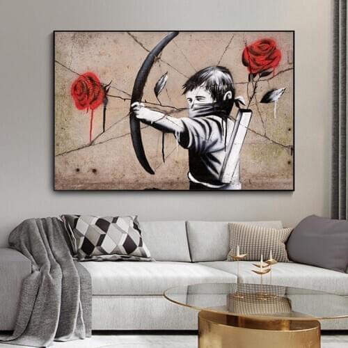 Kid With Bow And Rose Arrow Street Art Prints Abstract Graffiti Canvas Wall Art Painting Posters For Living Room Decoration