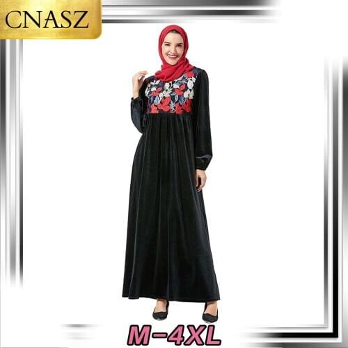 Muslim Dress Dubai Fashion Middle East Plus Size Women Islamic Turkey Gold Velvet Casual Embroidered Long Dress Pakistan Kimono