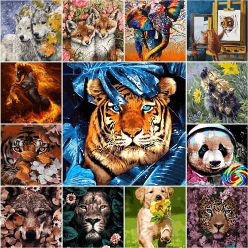 Animal Paintings By Numbers Kit Frameless Paintings On Canvas 50x40cm 27 Colors Gift Diff:5 Stars VA-2856