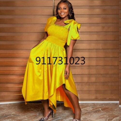 New African Dresses For Women Vetement Femme 2020 Blue Yellow Africa Irregular Dress Clothes Dashiki Ankara Dresses Ladies