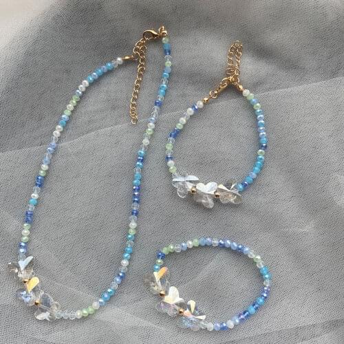 Blue Transparent Beaded Butterfly Necklace Fashion necklaces 2021 Choker On The Neck Beads Collar Boho for Women Unusual Jewelry
