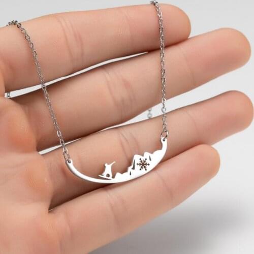 Stainless Steel Snow Ski Necklace For Women Girls Snowboarder Stainless Steel Choker Necklace Women Skiing Jewelry Sports Gifts