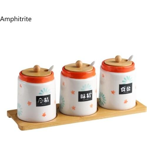 Pastoral Ceramic Spice Box Combined Salt Sugar Msg Spice Bottle Spice Bottle Storage Kitchen Supplies Food Container