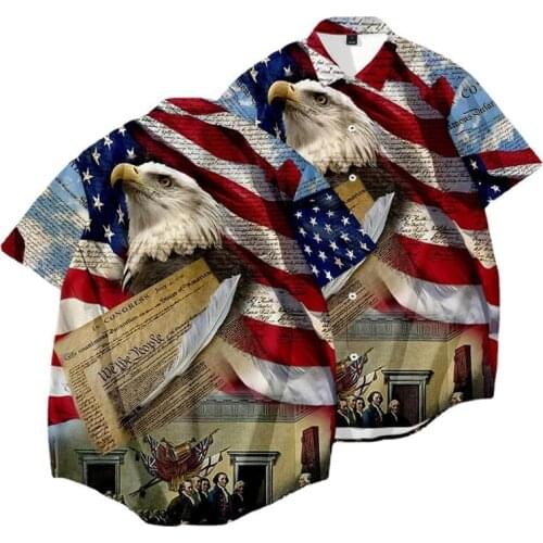 USA flag Eagle Summer Casual Short Sleeve Mens Shirts Hawaii Male Animal 3D Print Beach Shirt Streetwear Holiday Camisa Hombre