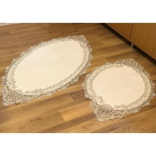 SECRET TEXTILE %100 COTTON SOLE BATH MAT SET EMBROIDERED MATS SET 2PCS DOWRY BATHROOM MAT SET